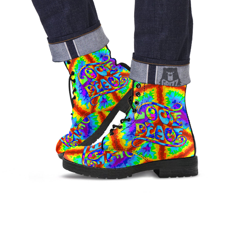 Hippie Symbol Colorful Abstract Print Leather Boots-grizzshop