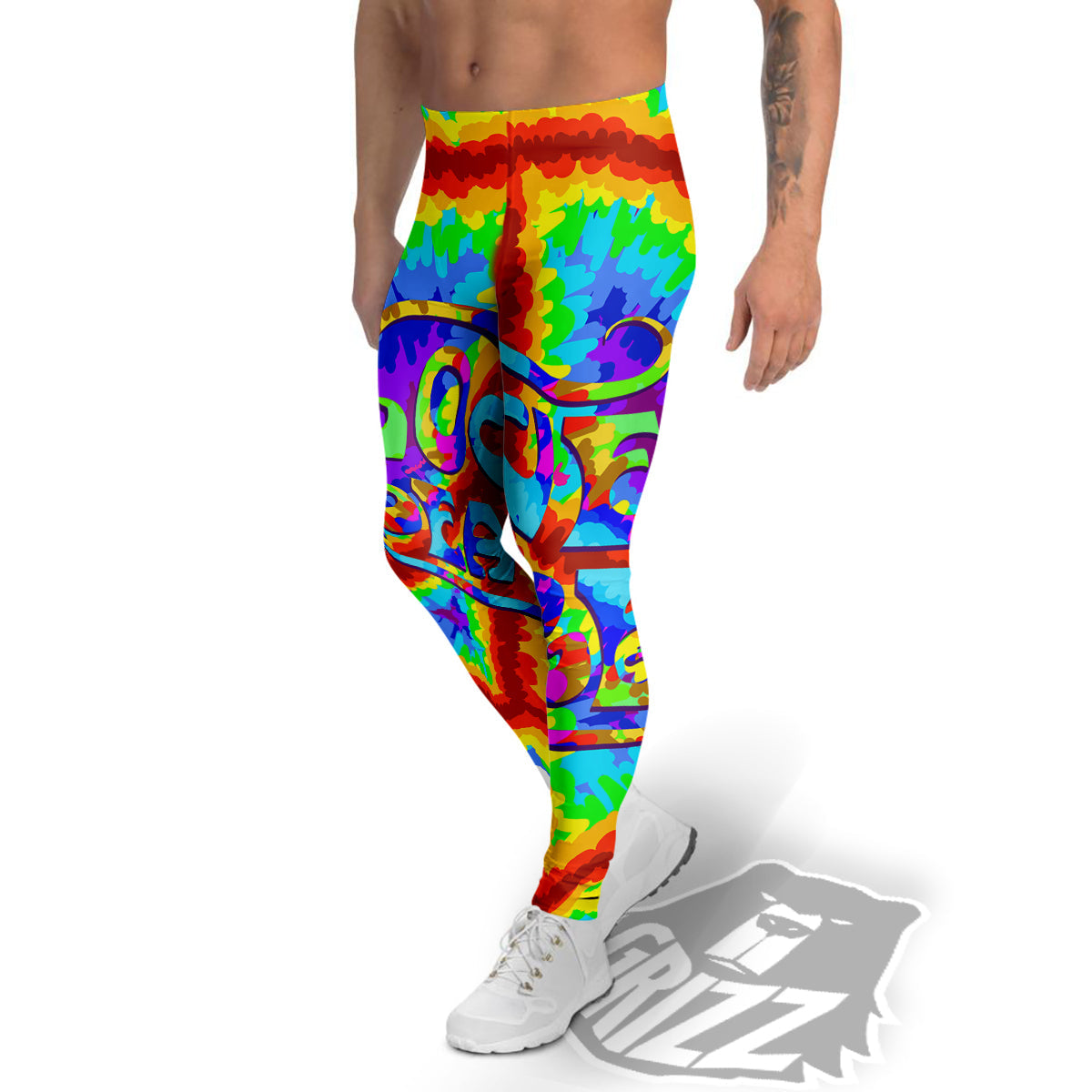 Hippie Symbol Colorful Abstract Print Men's Leggings-grizzshop