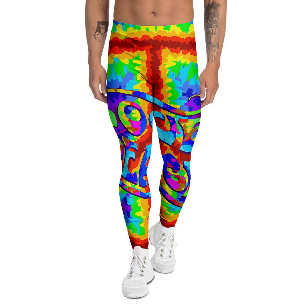 Hippie Symbol Colorful Abstract Print Men's Leggings-grizzshop