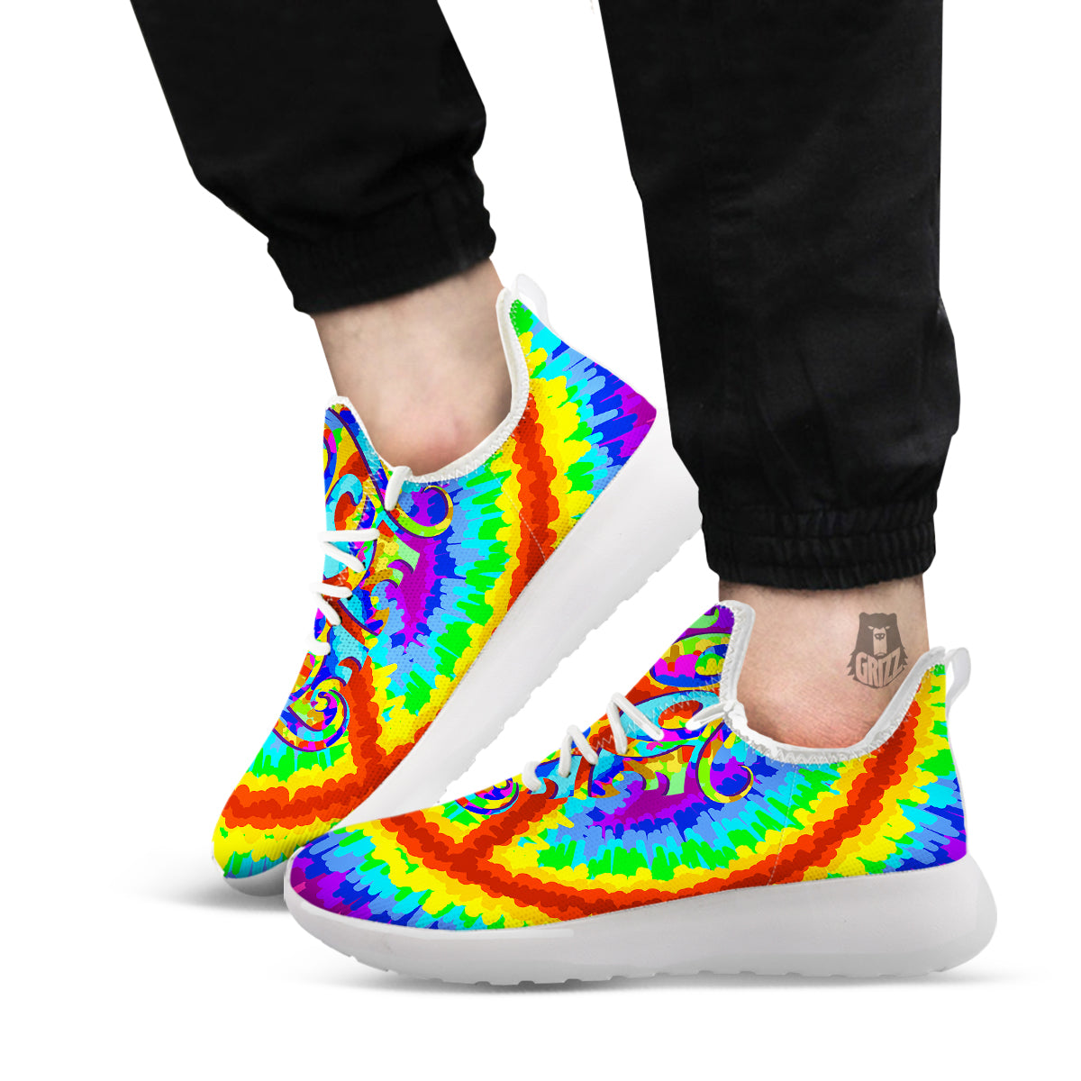 Hippie Symbol Colorful Abstract Print White Athletic Shoes-grizzshop