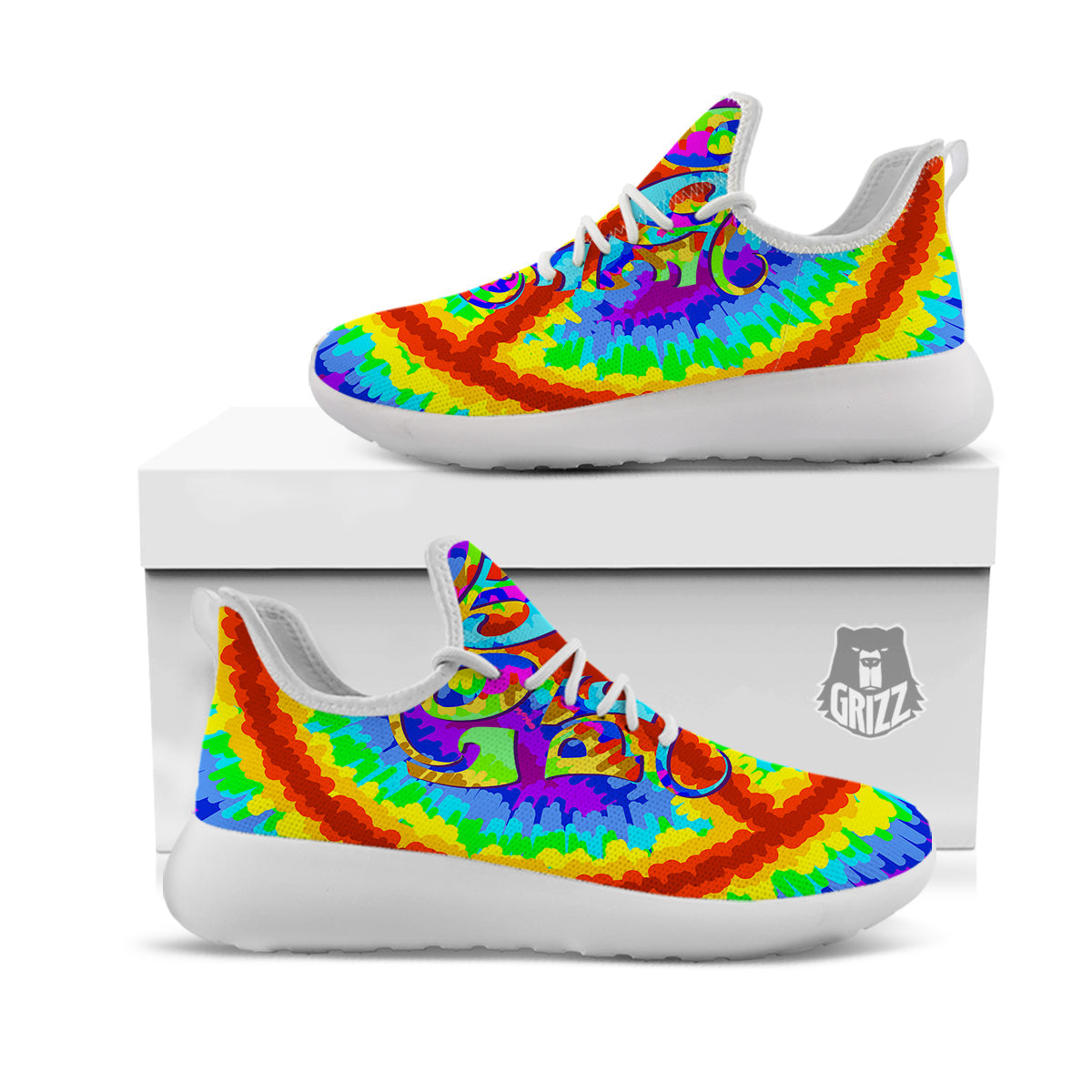 Hippie Symbol Colorful Abstract Print White Athletic Shoes-grizzshop