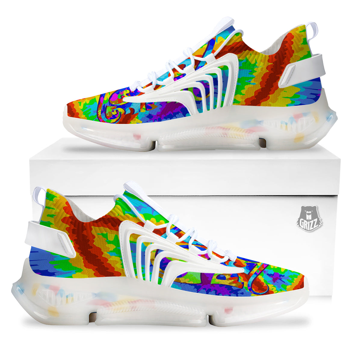 Hippie Symbol Colorful Abstract Print White Gym Shoes-grizzshop