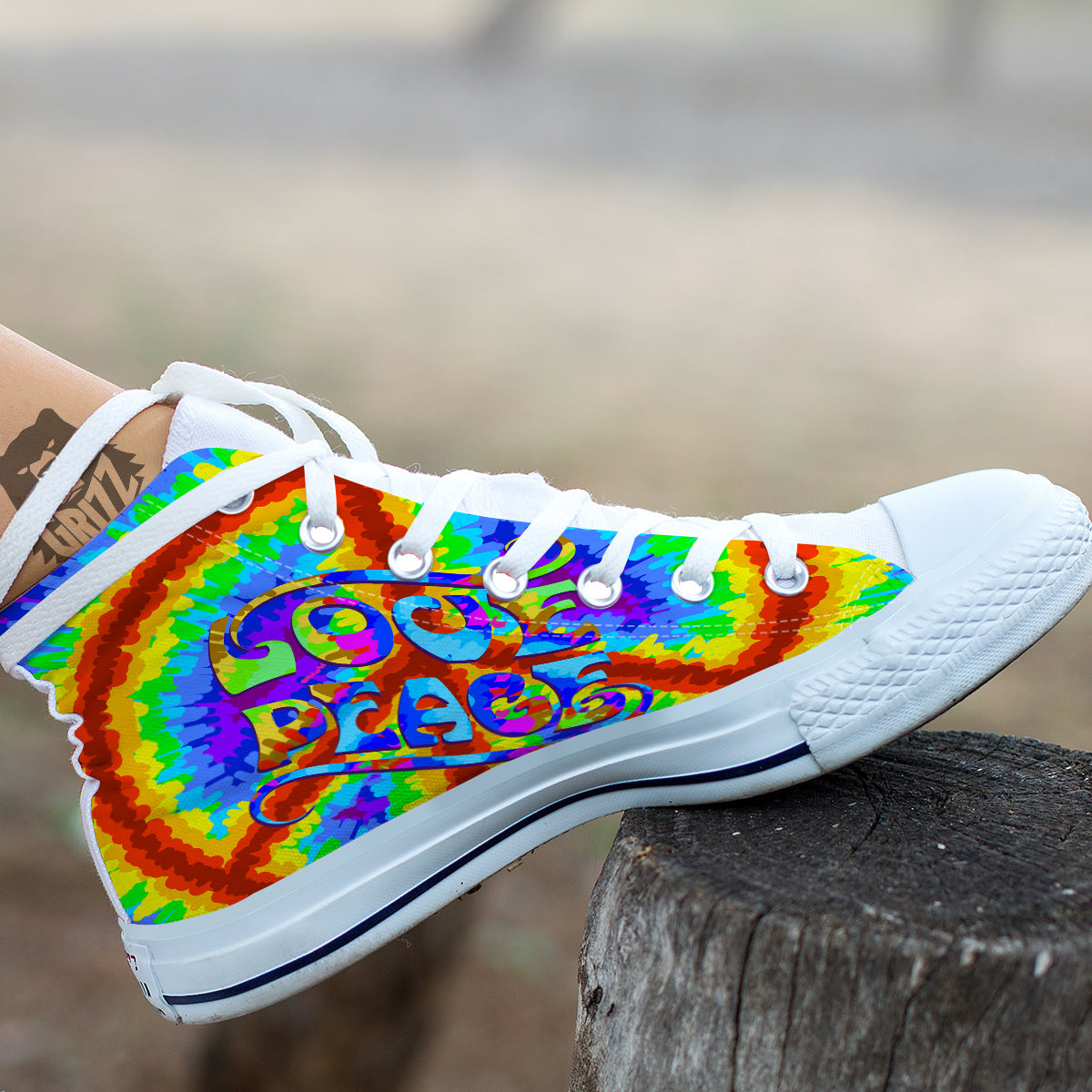 Hippie Symbol Colorful Abstract Print White High Top Shoes-grizzshop
