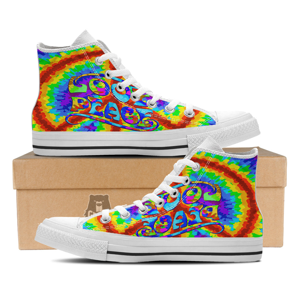 Hippie Symbol Colorful Abstract Print White High Top Shoes-grizzshop
