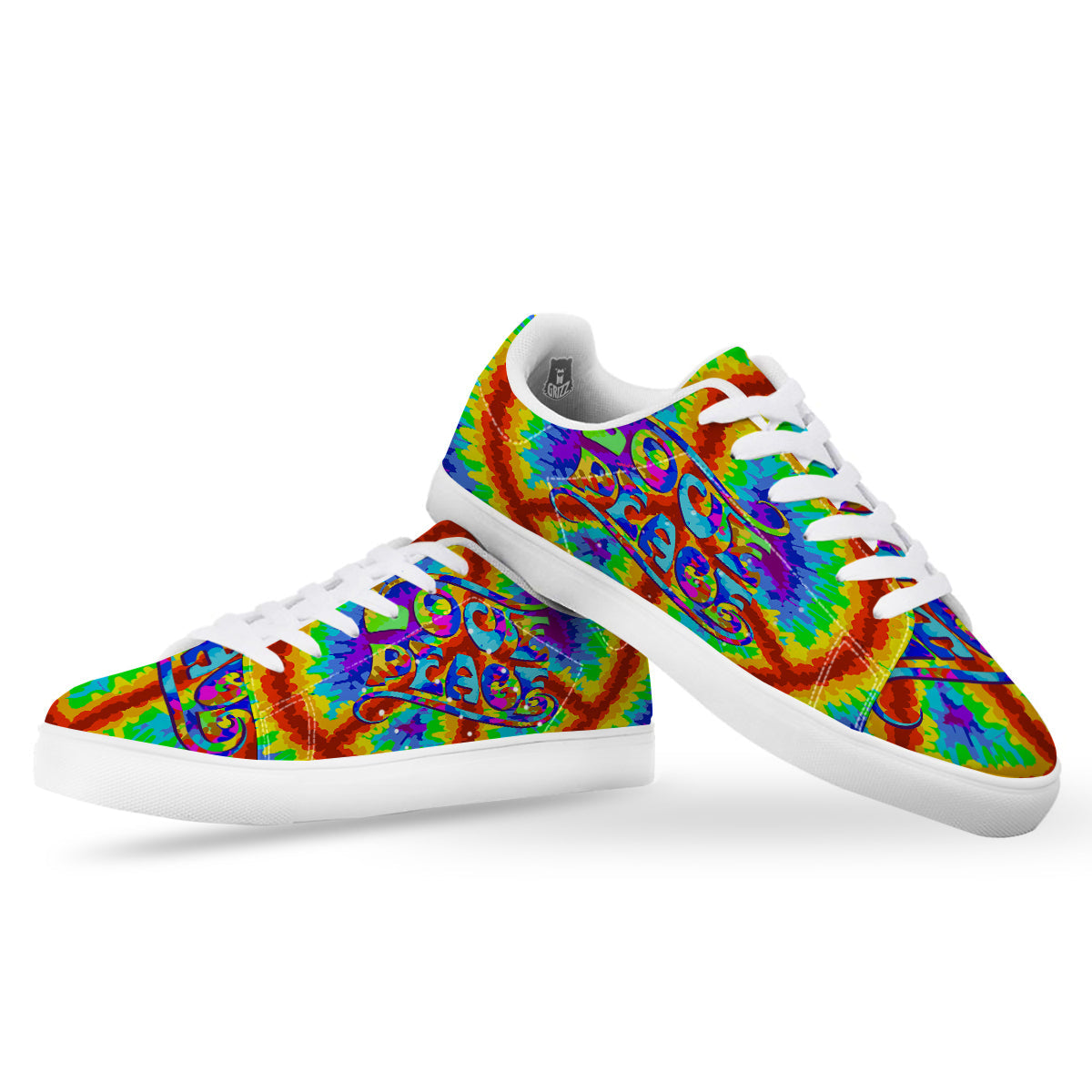 Hippie Symbol Colorful Abstract Print White Low Top Sneakers-grizzshop