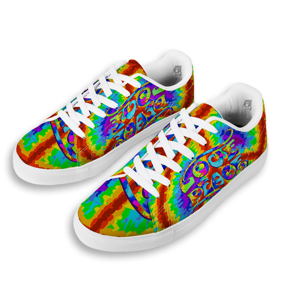 Hippie Symbol Colorful Abstract Print White Low Top Sneakers-grizzshop