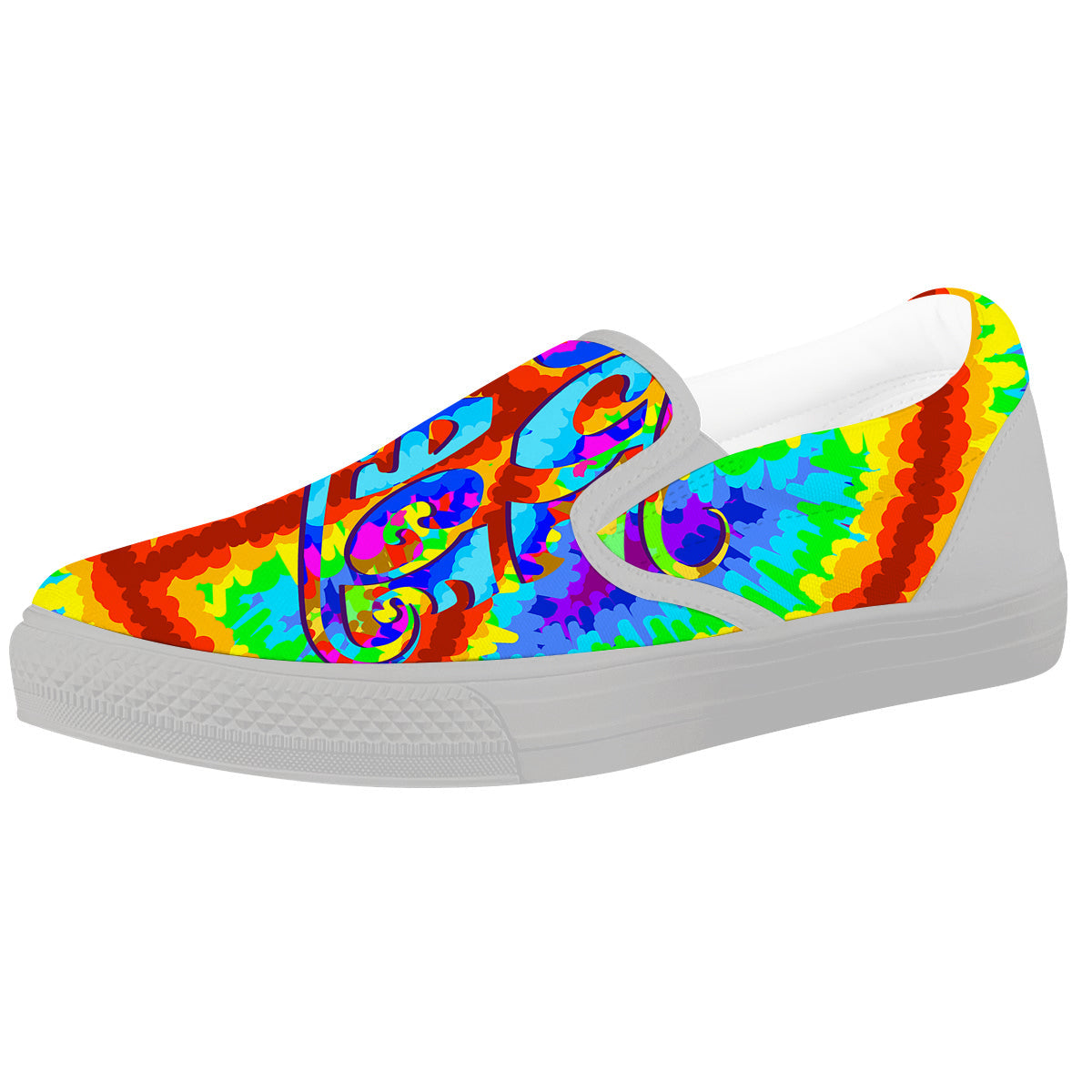 Hippie Symbol Colorful Abstract Print White Slip On Shoes-grizzshop