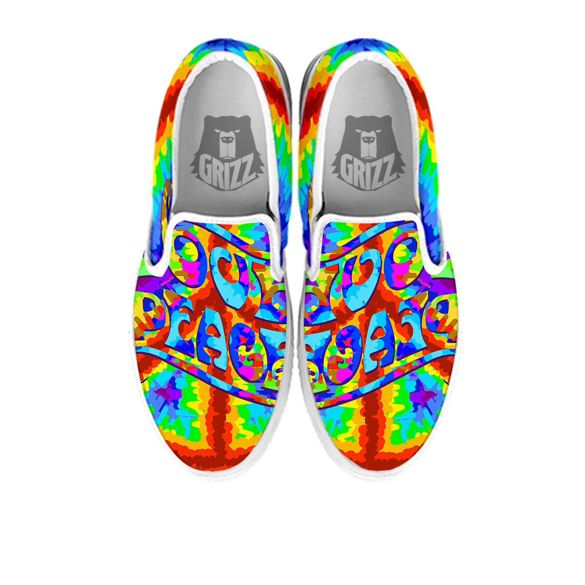 Hippie Symbol Colorful Abstract Print White Slip On Shoes-grizzshop