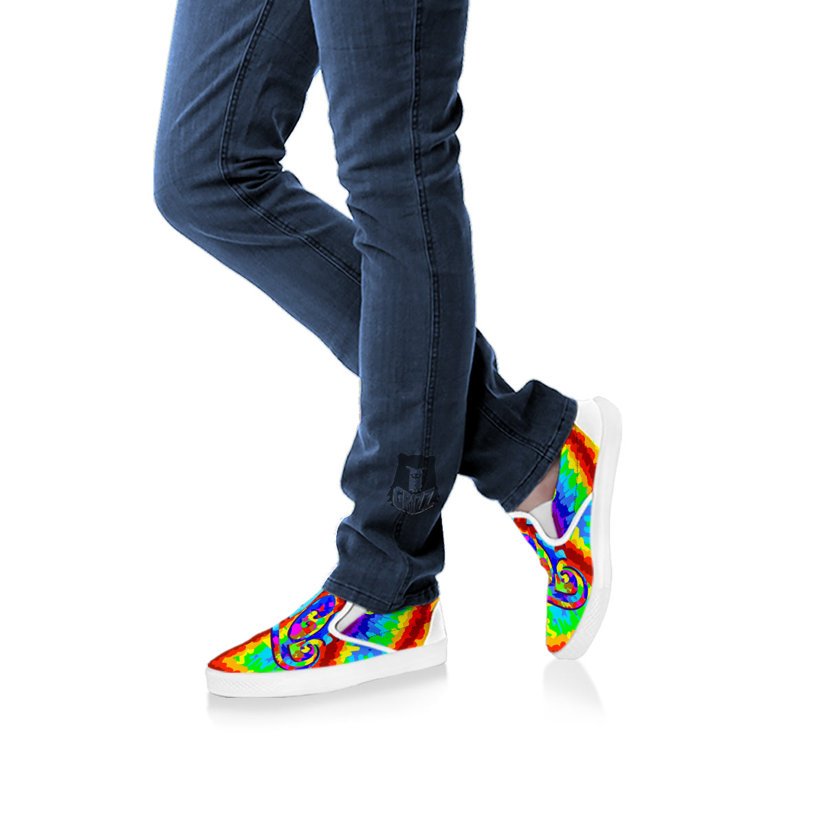 Hippie Symbol Colorful Abstract Print White Slip On Shoes-grizzshop