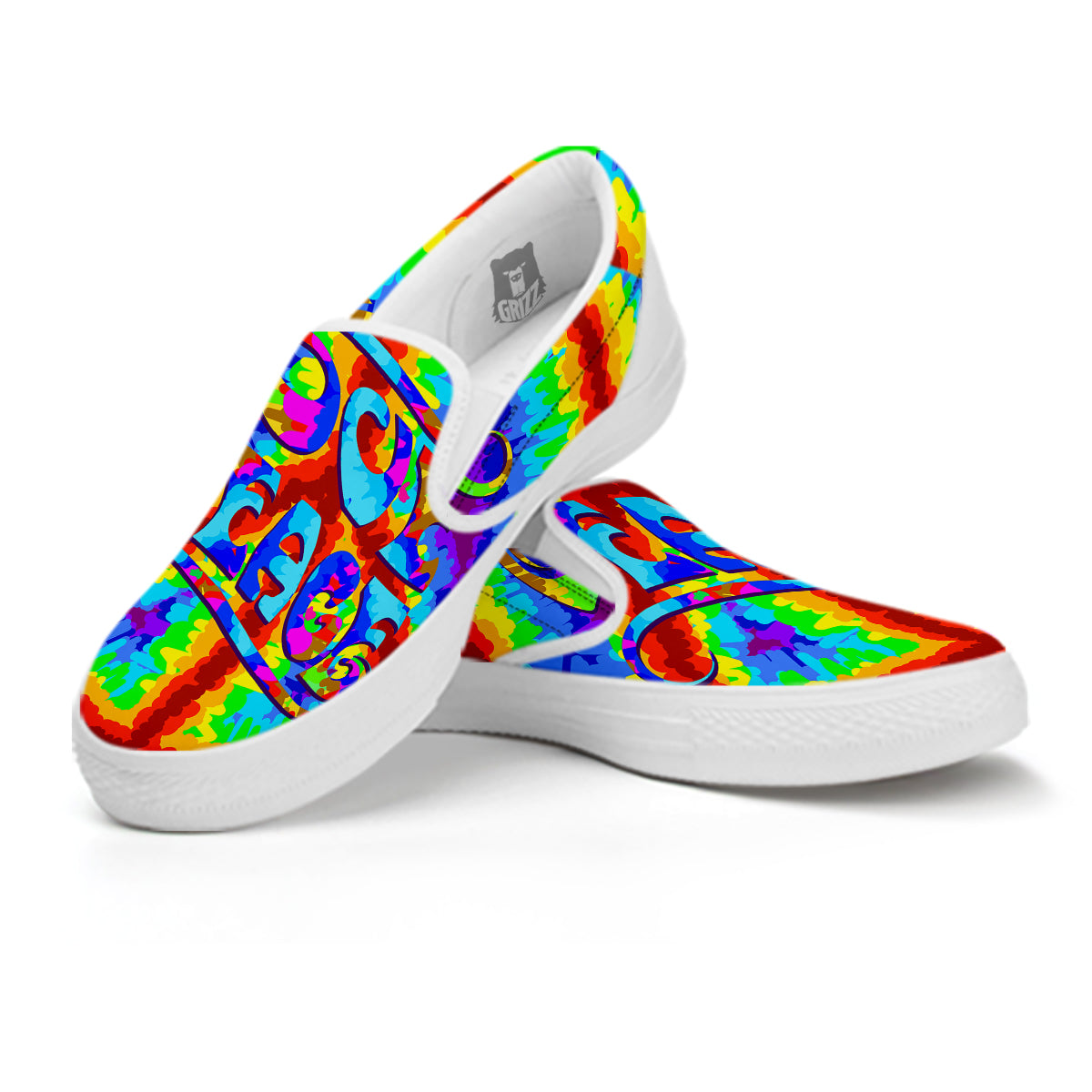 Hippie Symbol Colorful Abstract Print White Slip On Shoes-grizzshop