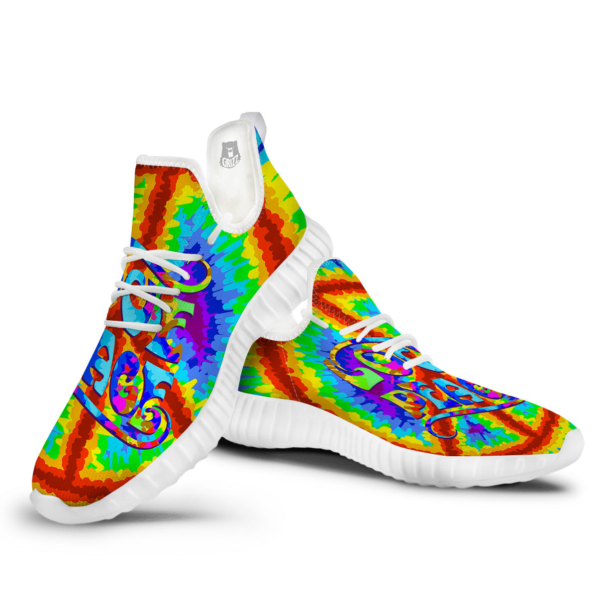 Hippie Symbol Colorful Abstract Print White Walking Shoes-grizzshop