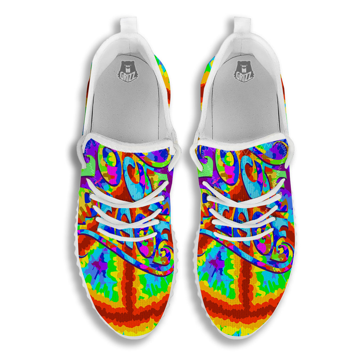 Hippie Symbol Colorful Abstract Print White Walking Shoes-grizzshop