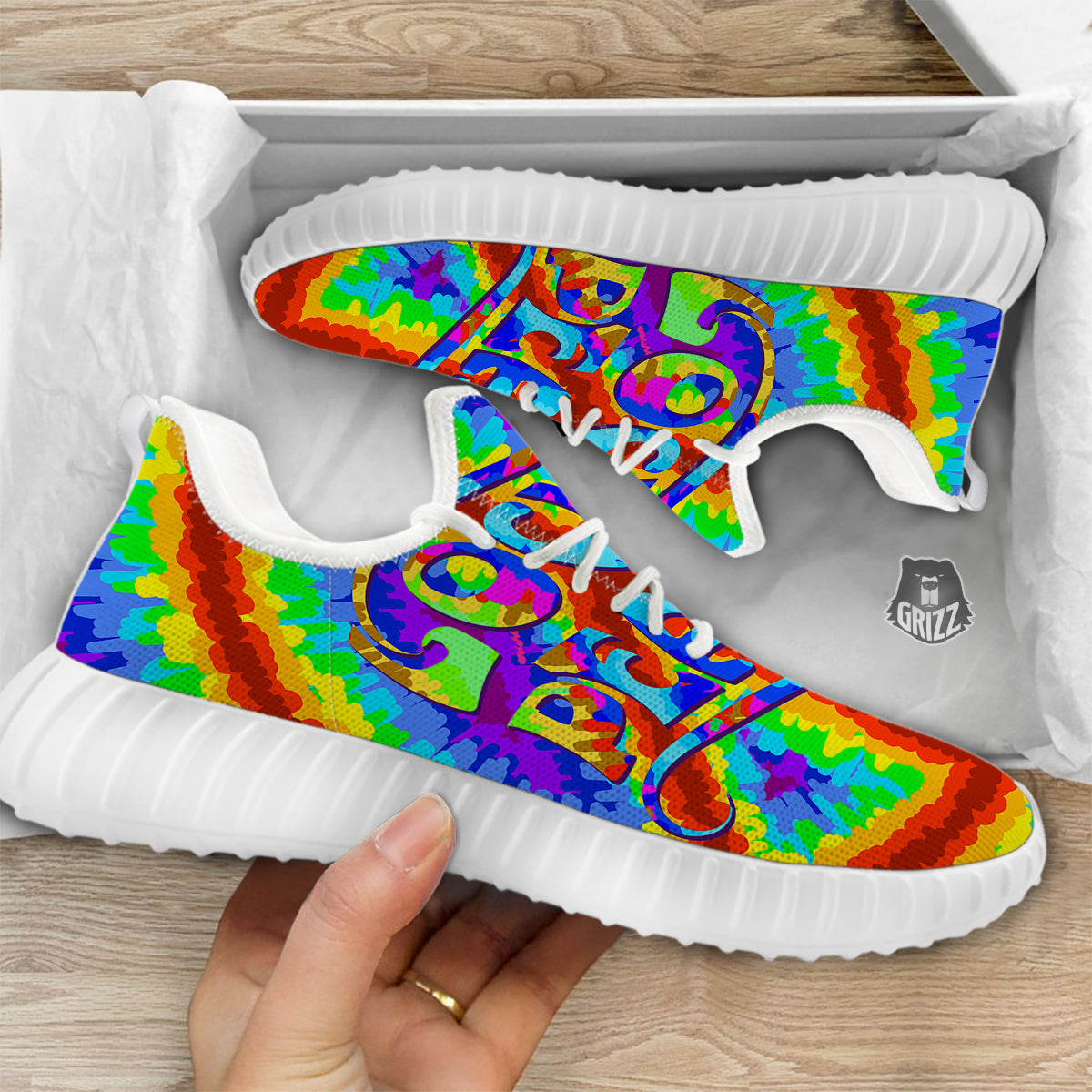 Hippie Symbol Colorful Abstract Print White Walking Shoes-grizzshop