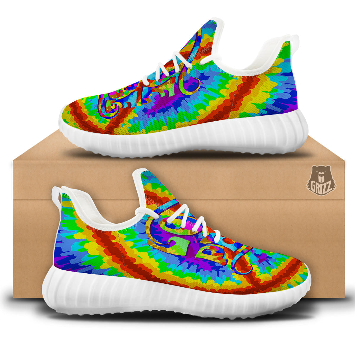 Hippie Symbol Colorful Abstract Print White Walking Shoes-grizzshop