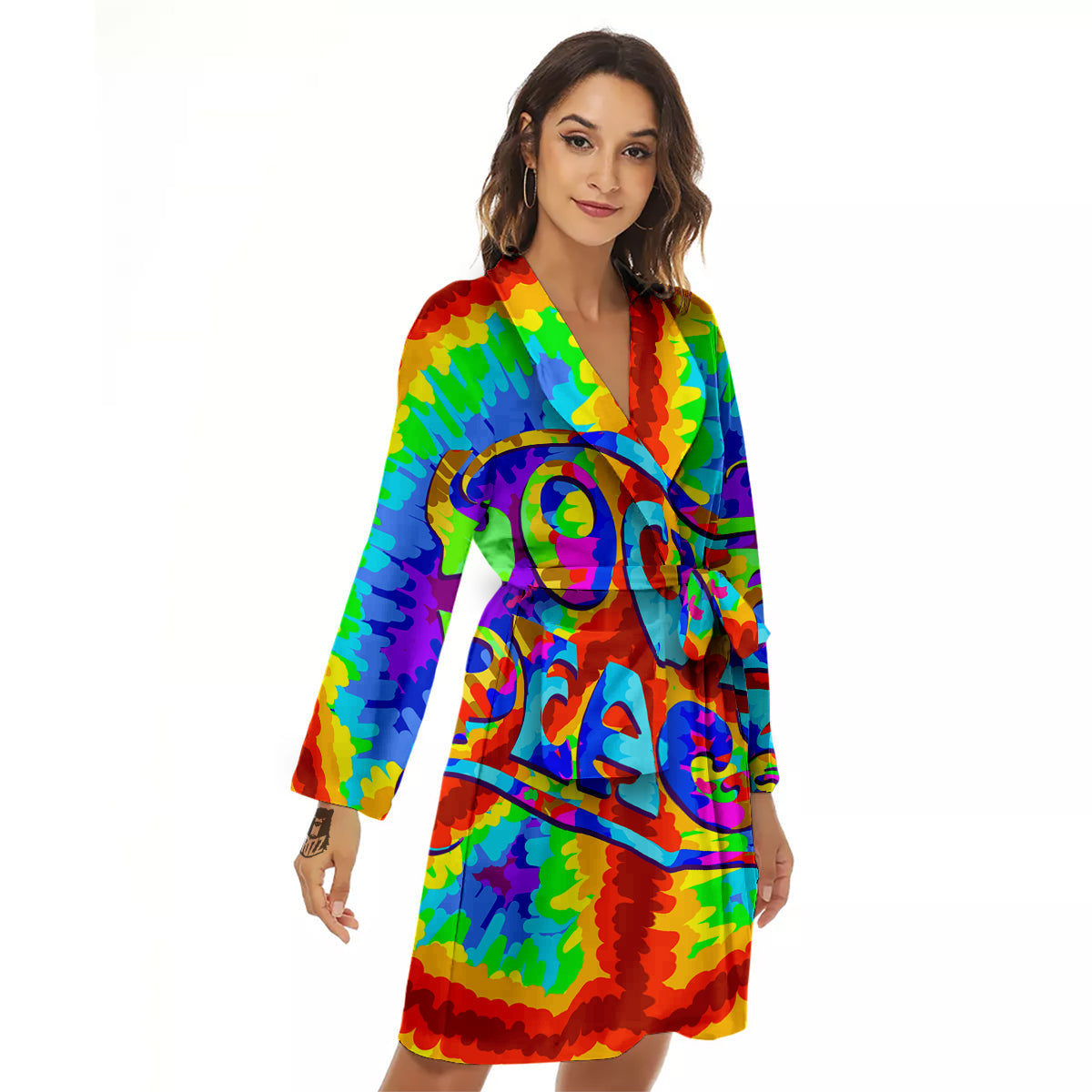 Hippie Symbol Colorful Abstract Print Women's Robe-grizzshop