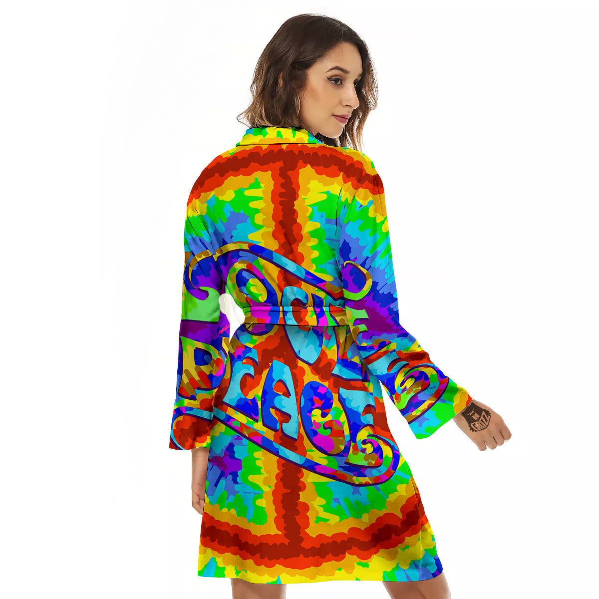 Hippie Symbol Colorful Abstract Print Women's Robe-grizzshop