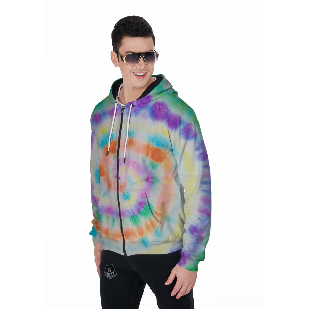 Hippie Tie Dye Men's Zip Up Hoodie-grizzshop