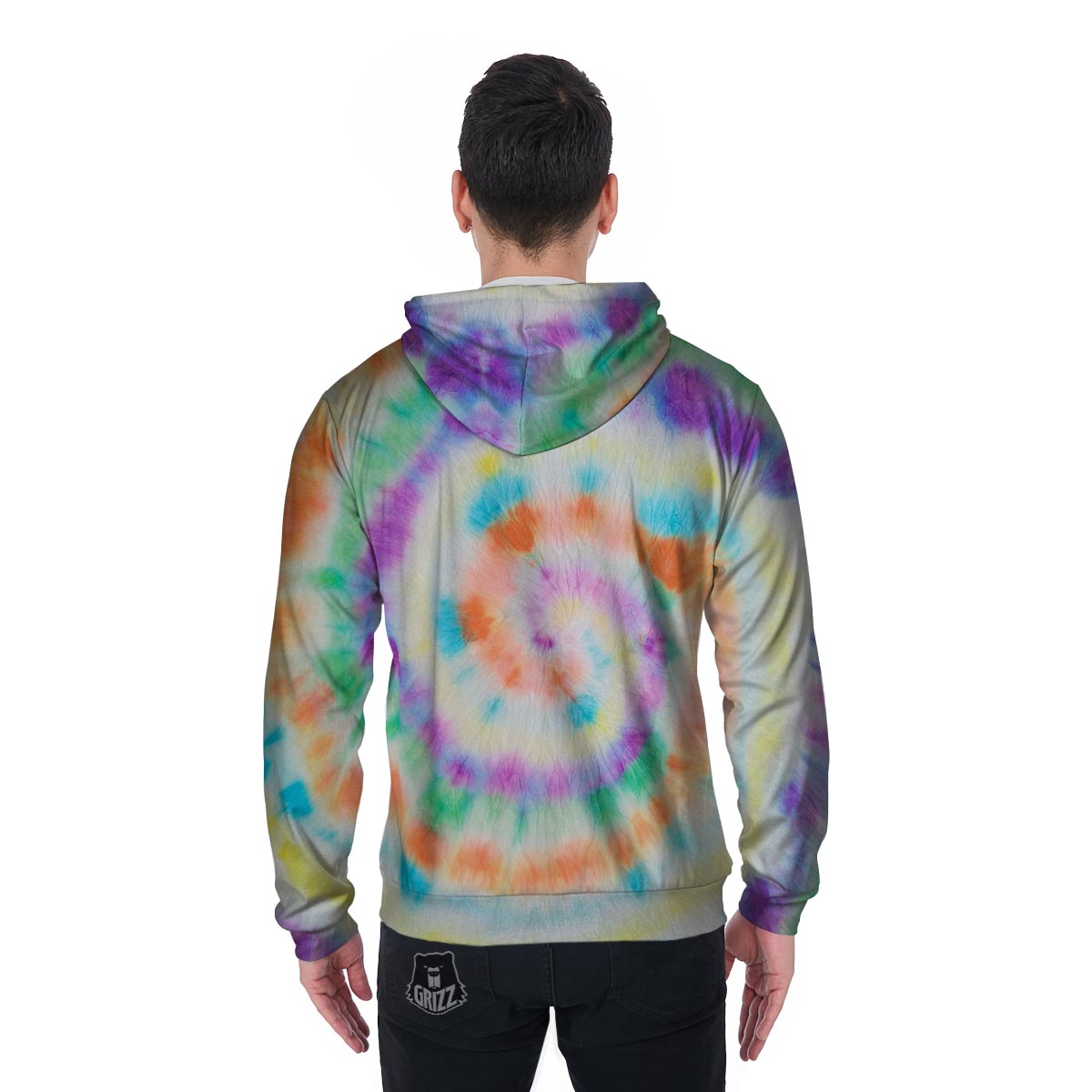 Hippie Tie Dye Men's Zip Up Hoodie-grizzshop