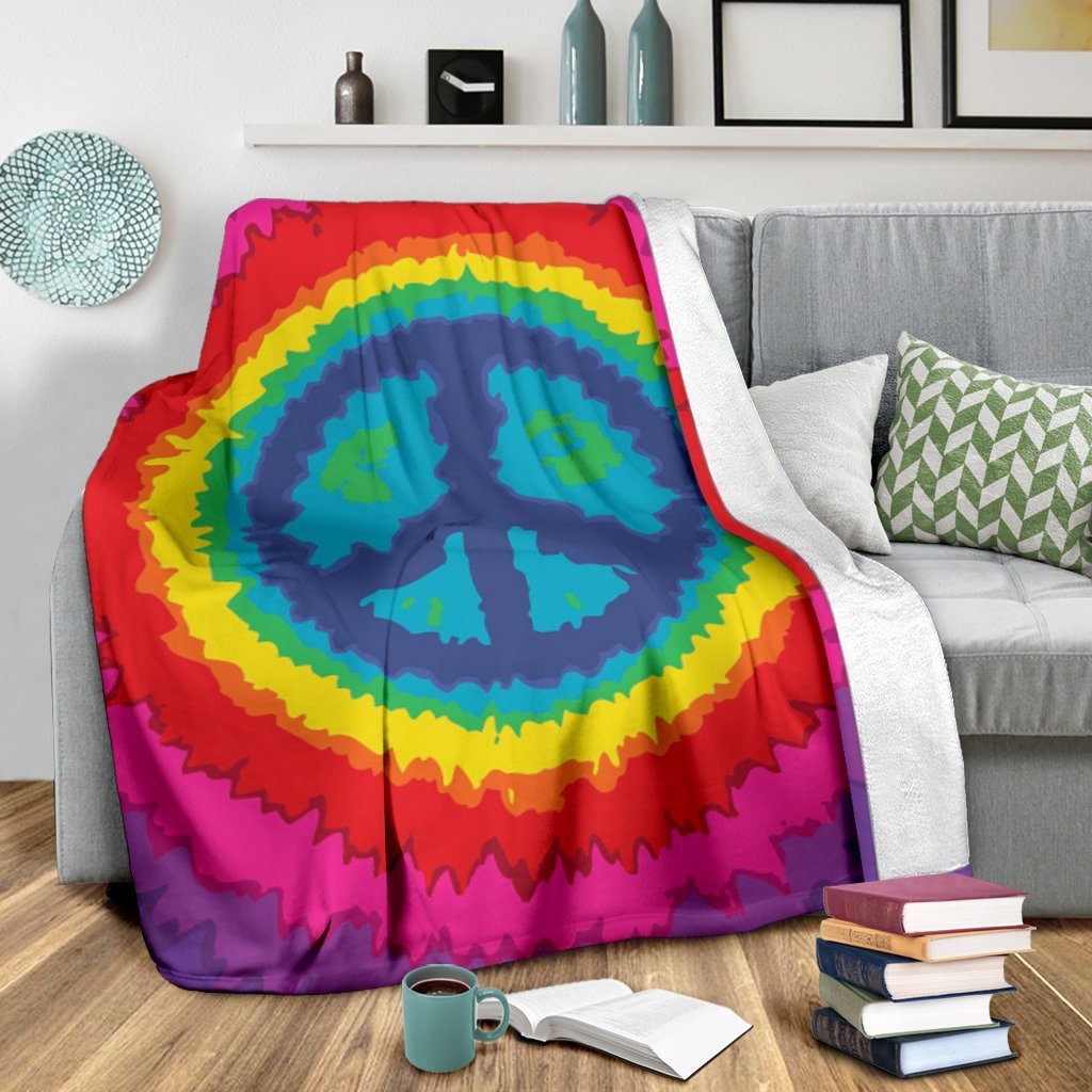 Hippie Tie dye Peace Sign Pattern Print Blanket-grizzshop
