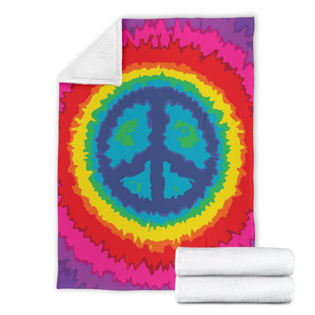 Hippie Tie dye Peace Sign Pattern Print Blanket-grizzshop