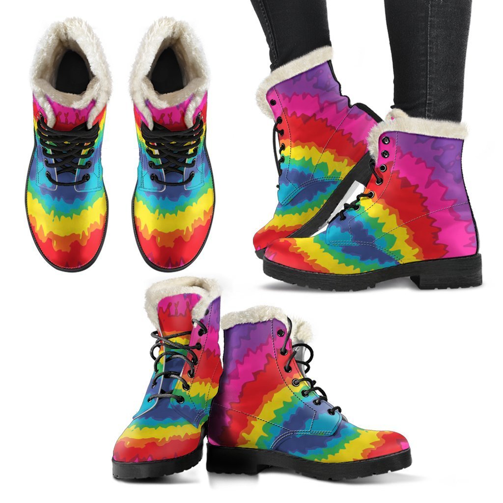 Hippie Tie dye Peace Sign Pattern Print Comfy Winter Boots-grizzshop
