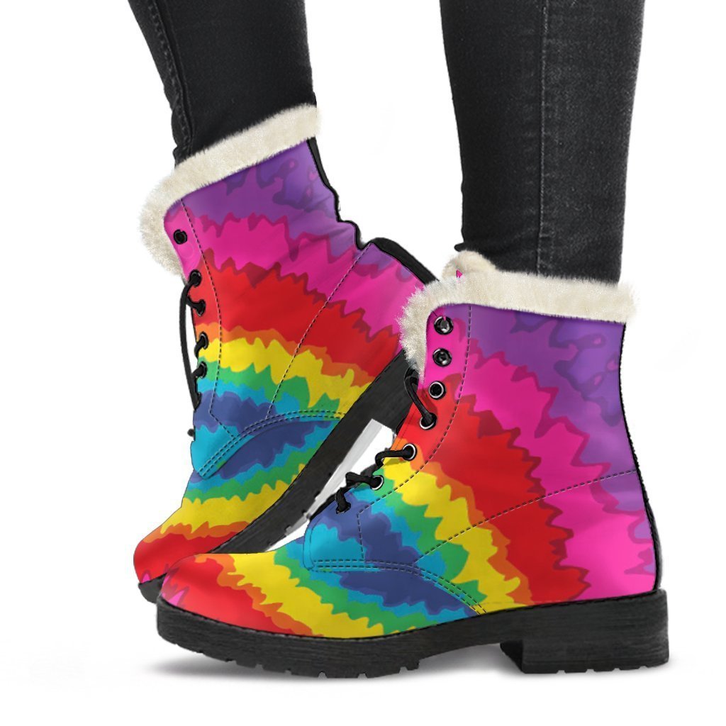 Hippie Tie dye Peace Sign Pattern Print Comfy Winter Boots-grizzshop
