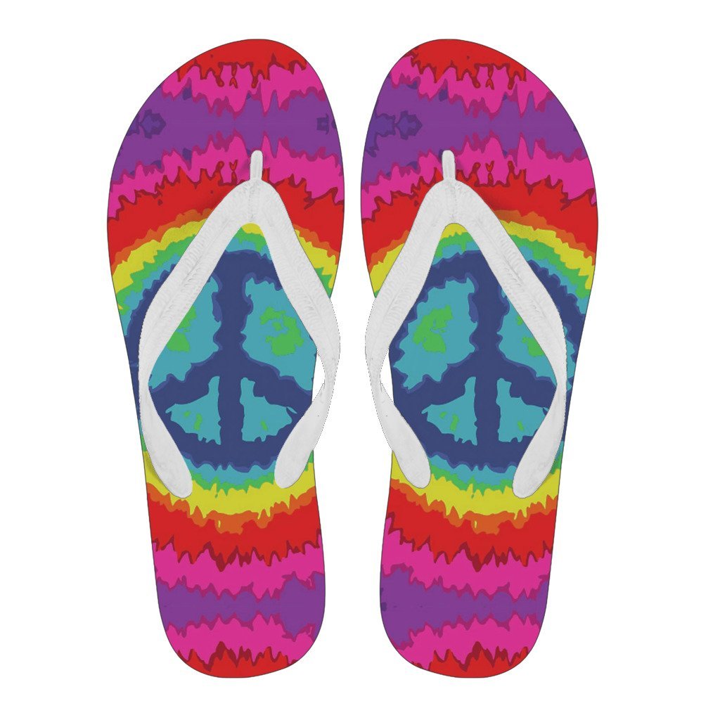 Hippie Tie dye Peace Sign Pattern Print Men & Women Flip Flops-grizzshop