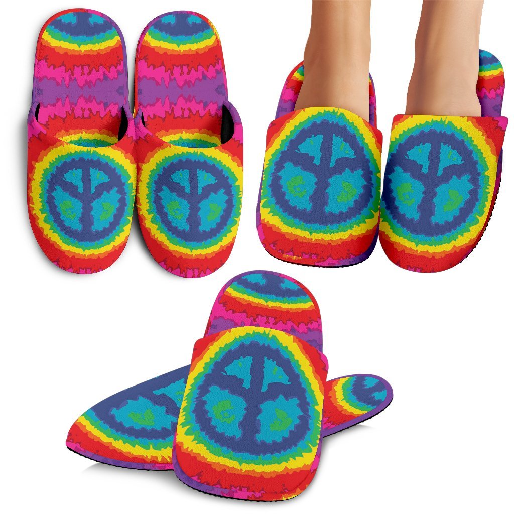 Hippie Tie dye Peace Sign Pattern Print Premium Home Slippers-grizzshop