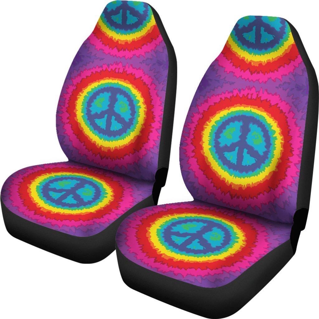 Hippie Tie dye Peace Sign Pattern Print Universal Fit Car Seat Cover-grizzshop