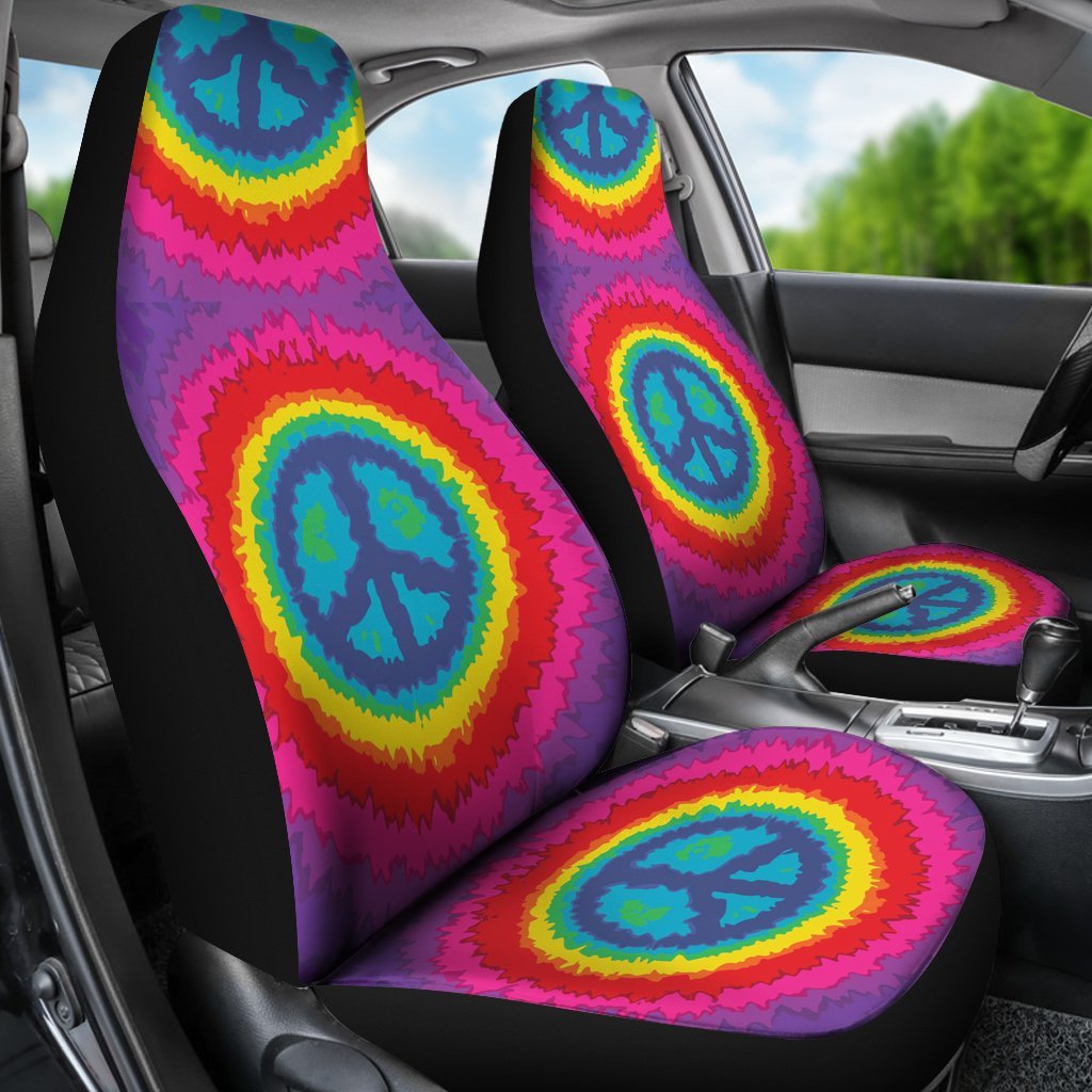 Hippie Tie dye Peace Sign Pattern Print Universal Fit Car Seat Cover-grizzshop