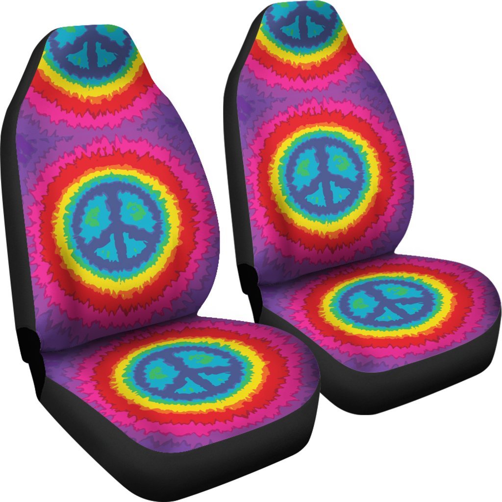Hippie Tie dye Peace Sign Pattern Print Universal Fit Car Seat Cover-grizzshop
