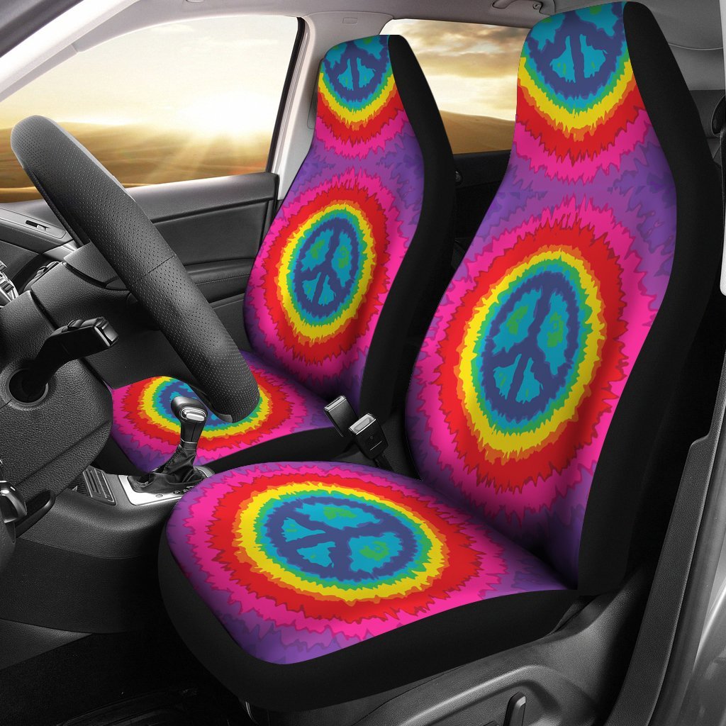 Hippie Tie dye Peace Sign Pattern Print Universal Fit Car Seat Cover-grizzshop