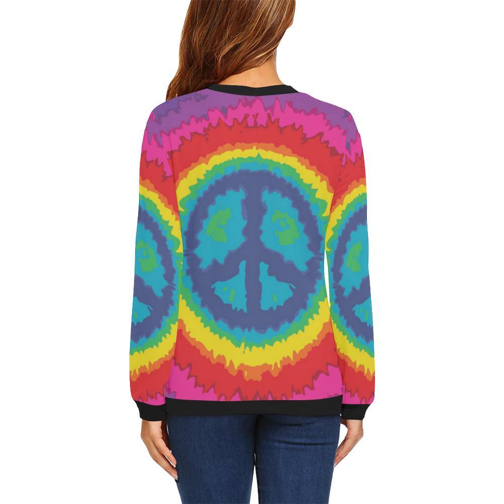 Hippie Tie dye Peace Sign Pattern Print Women Crewneck Sweatshirt-grizzshop