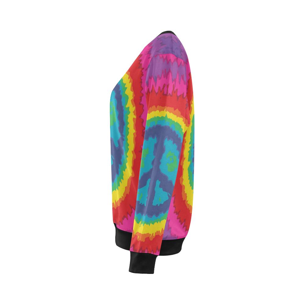 Hippie Tie dye Peace Sign Pattern Print Women Crewneck Sweatshirt-grizzshop