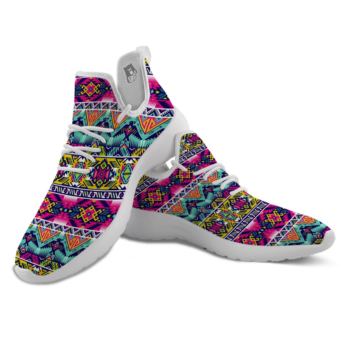 Hippie Tribal Aztec Print Pattern White Athletic Shoes-grizzshop