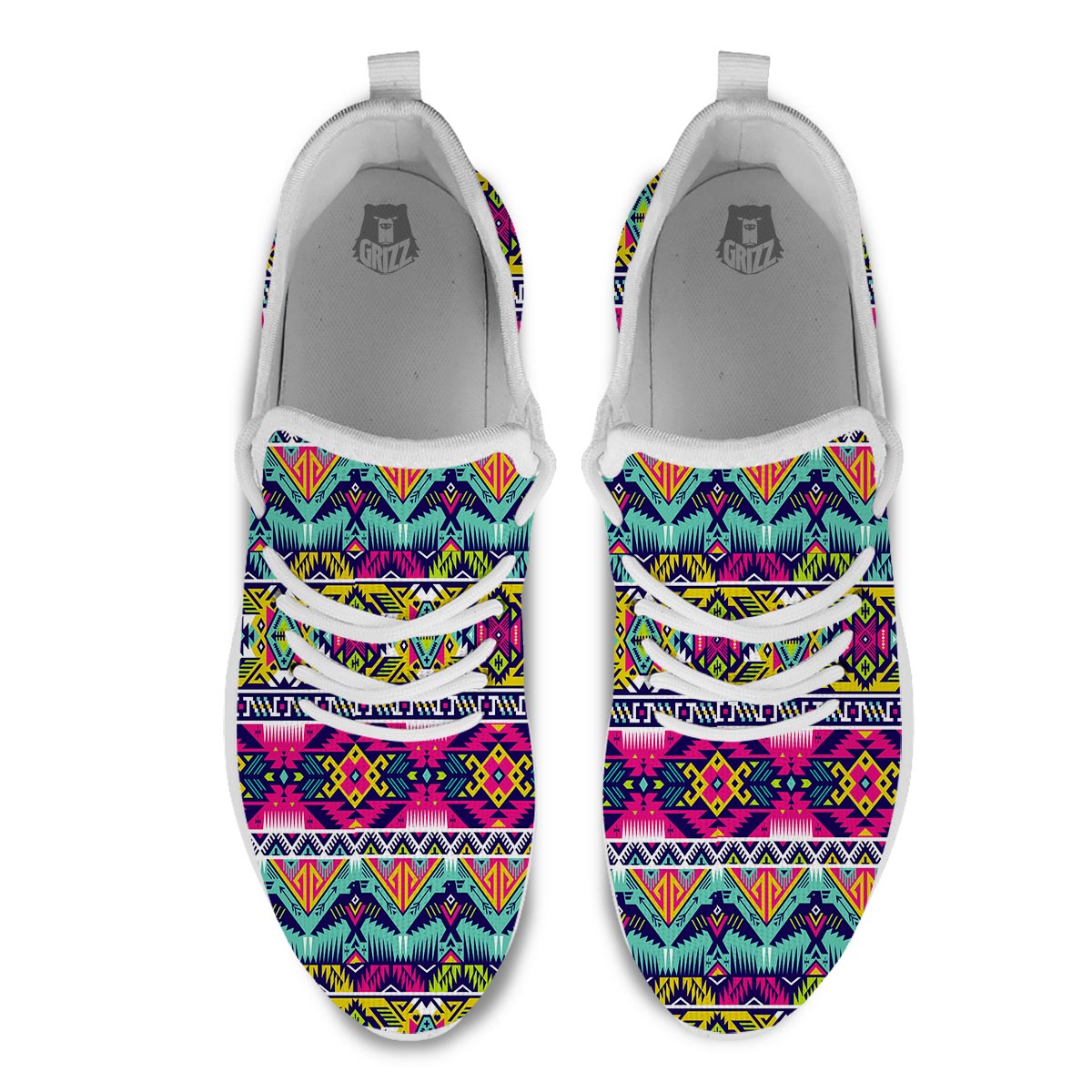 Hippie Tribal Aztec Print Pattern White Athletic Shoes-grizzshop