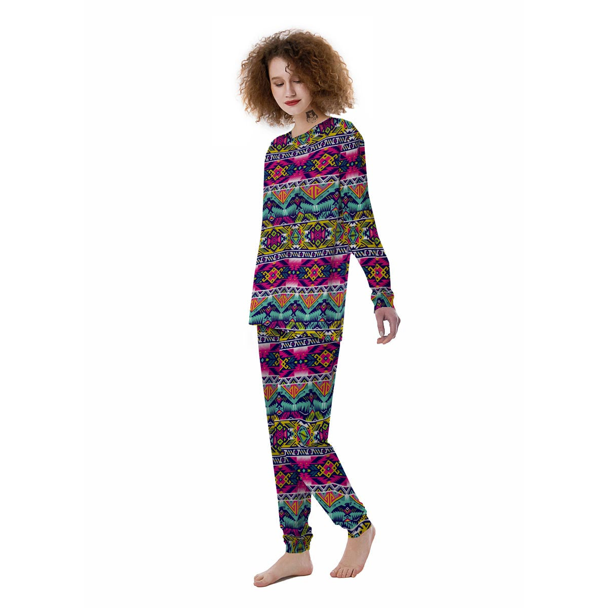 Hippie Tribal Aztec Print Pattern Women's Pajamas-grizzshop