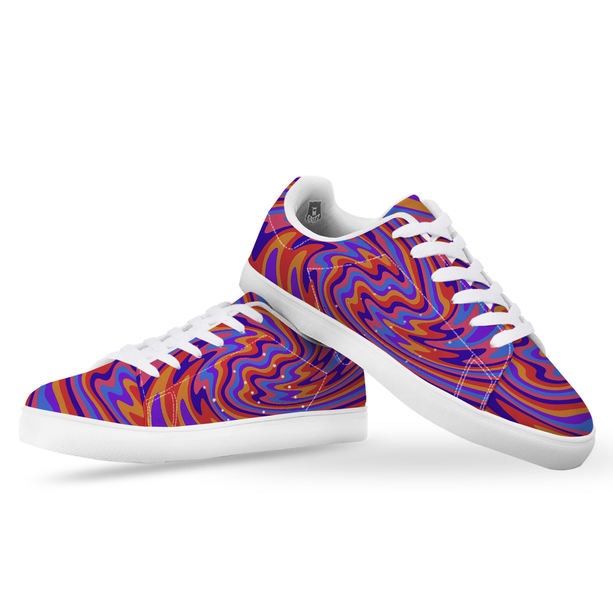 Hippie Trippy Acid Color Print Pattern White Low Top Sneakers-grizzshop