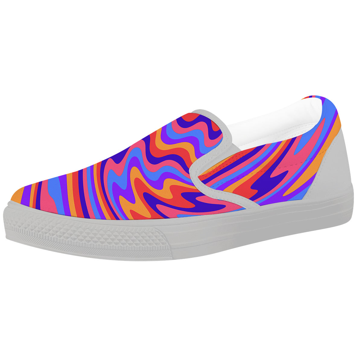 Hippie Trippy Acid Color Print Pattern White Slip On Shoes-grizzshop