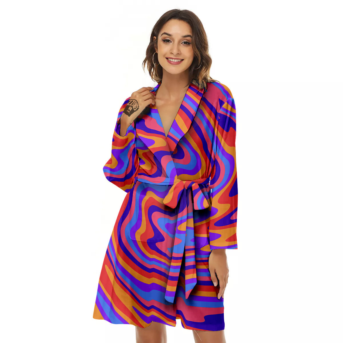 Hippie Trippy Acid Color Print Pattern Women's Robe-grizzshop