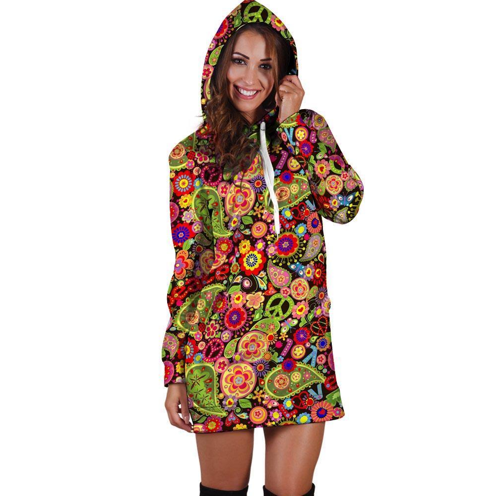 Hippie Trippy Hoodie Dress-grizzshop