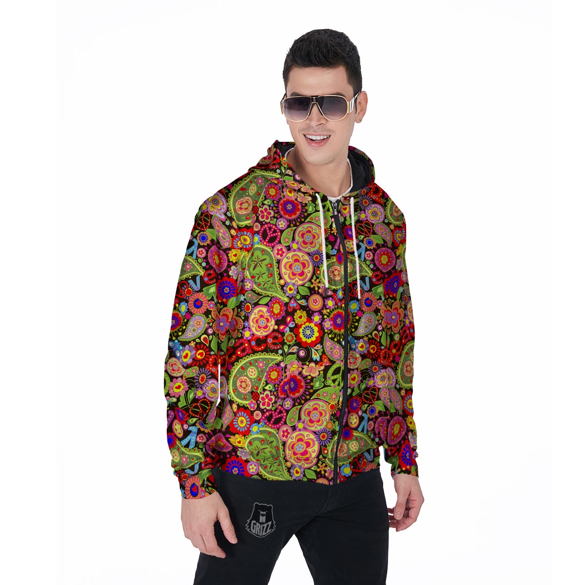 Hippie Trippy Men's Zip Up Hoodie-grizzshop