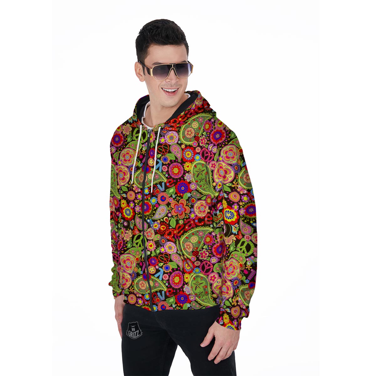 Hippie Trippy Men's Zip Up Hoodie-grizzshop