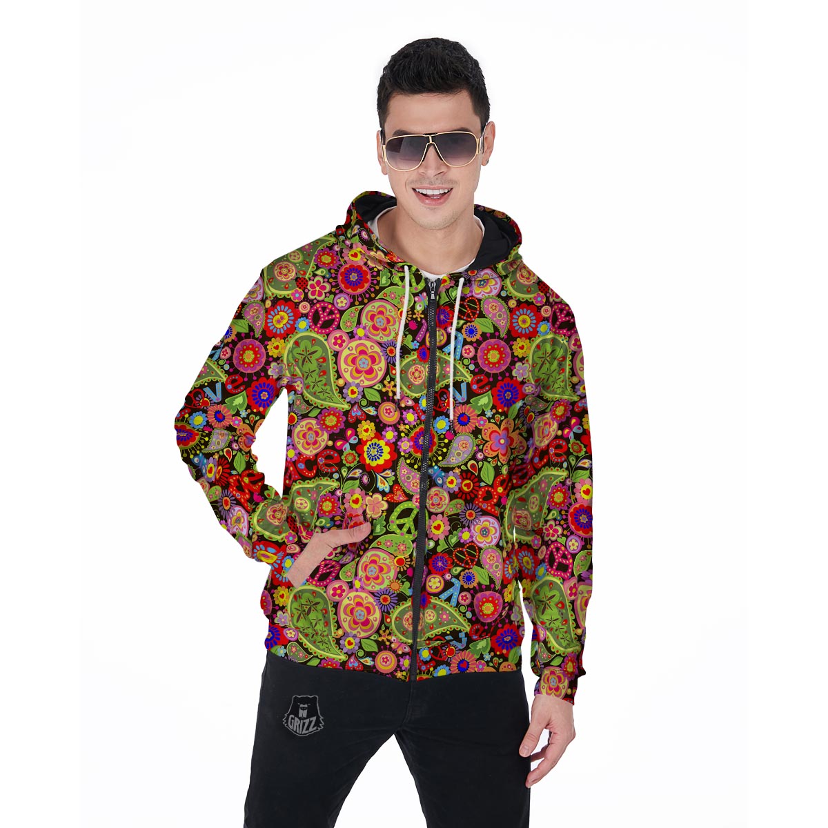 Hippie Trippy Men's Zip Up Hoodie-grizzshop