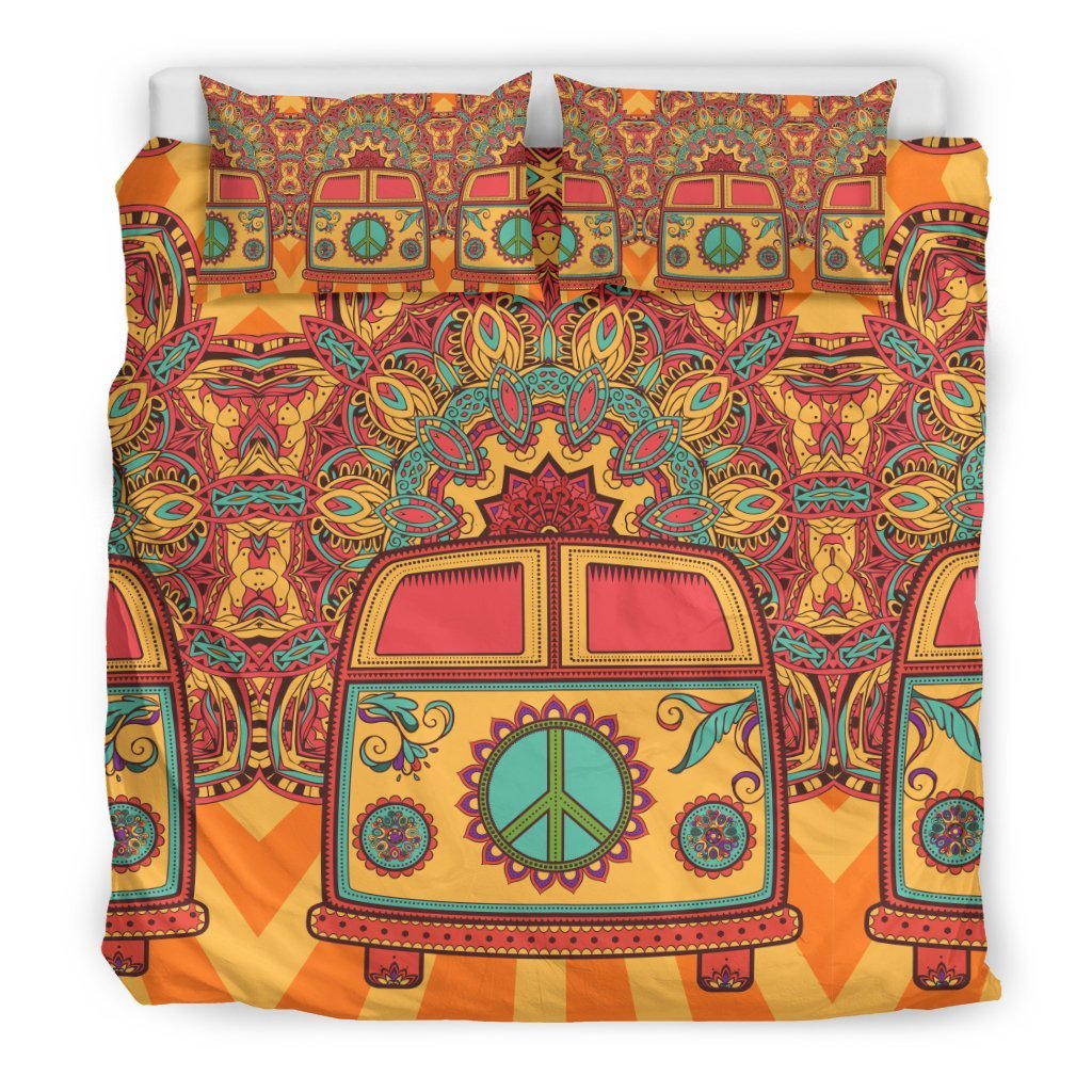 Hippie Van Peace Sign Mandala Pattern Print Duvet Cover Bedding Set-grizzshop