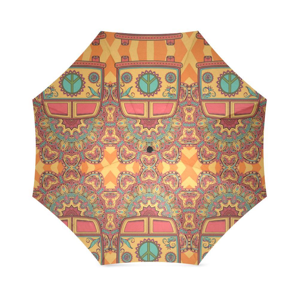 Hippie Van Peace Sign Mandala Pattern Print Foldable Umbrella-grizzshop