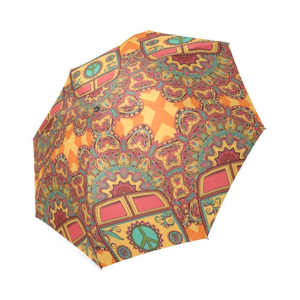 Hippie Van Peace Sign Mandala Pattern Print Foldable Umbrella-grizzshop