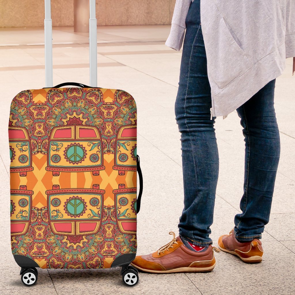 Hippie Van Peace Sign Mandala Pattern Print Luggage Cover Protector-grizzshop