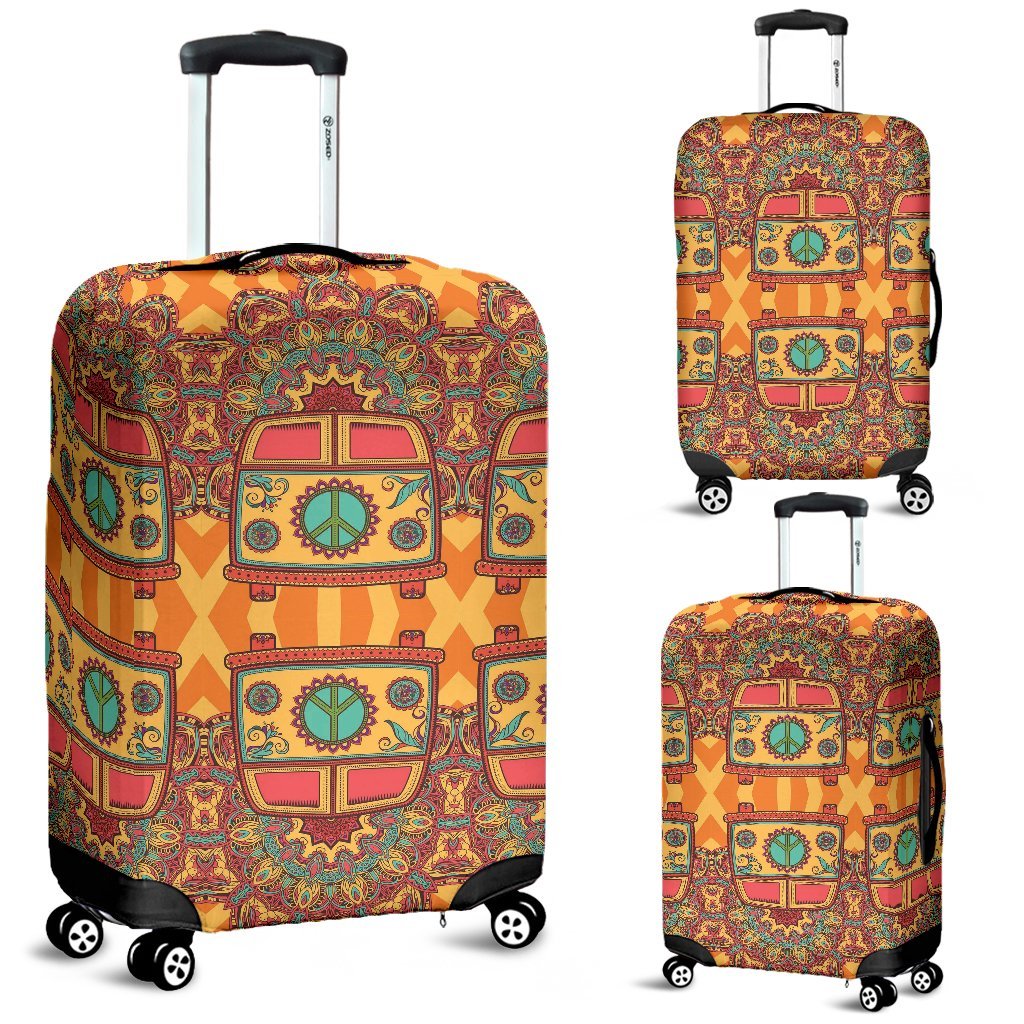 Hippie Van Peace Sign Mandala Pattern Print Luggage Cover Protector-grizzshop