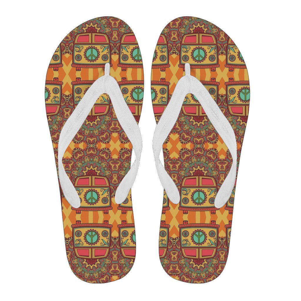 Hippie Van Peace Sign Mandala Pattern Print Men & Women Flip Flops-grizzshop
